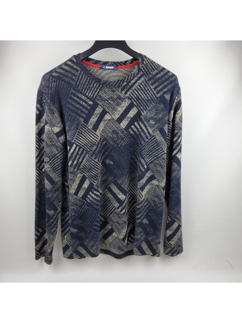 Mondo Sweater Men XXL Long Sleeve Round Neck Pullover Blue Tan Cotton Blend